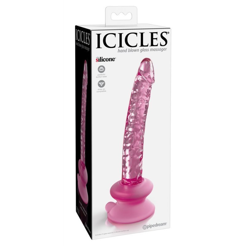 Skleněné dildo ve tvaru penisu s přísavkou: růžové Icicles No. 86 Icicles