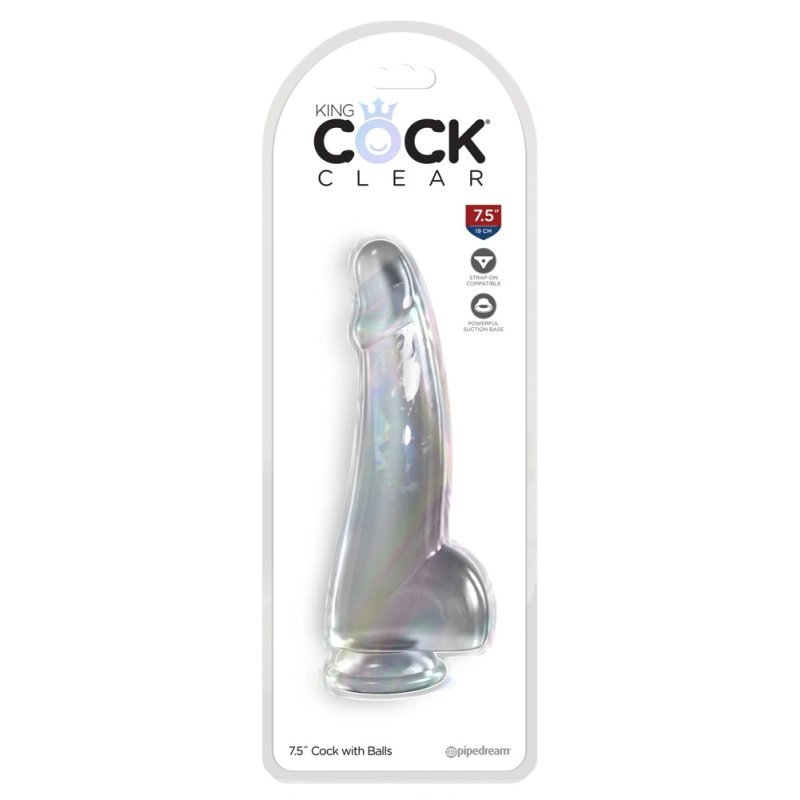 Dildo 7.5" s varlaty průhledné King Cock Clear